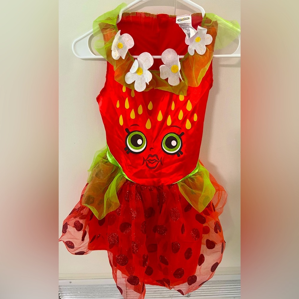 Shopkins Girl's Strawberry Kiss Halloween Costume with headband. Kids size 7/8